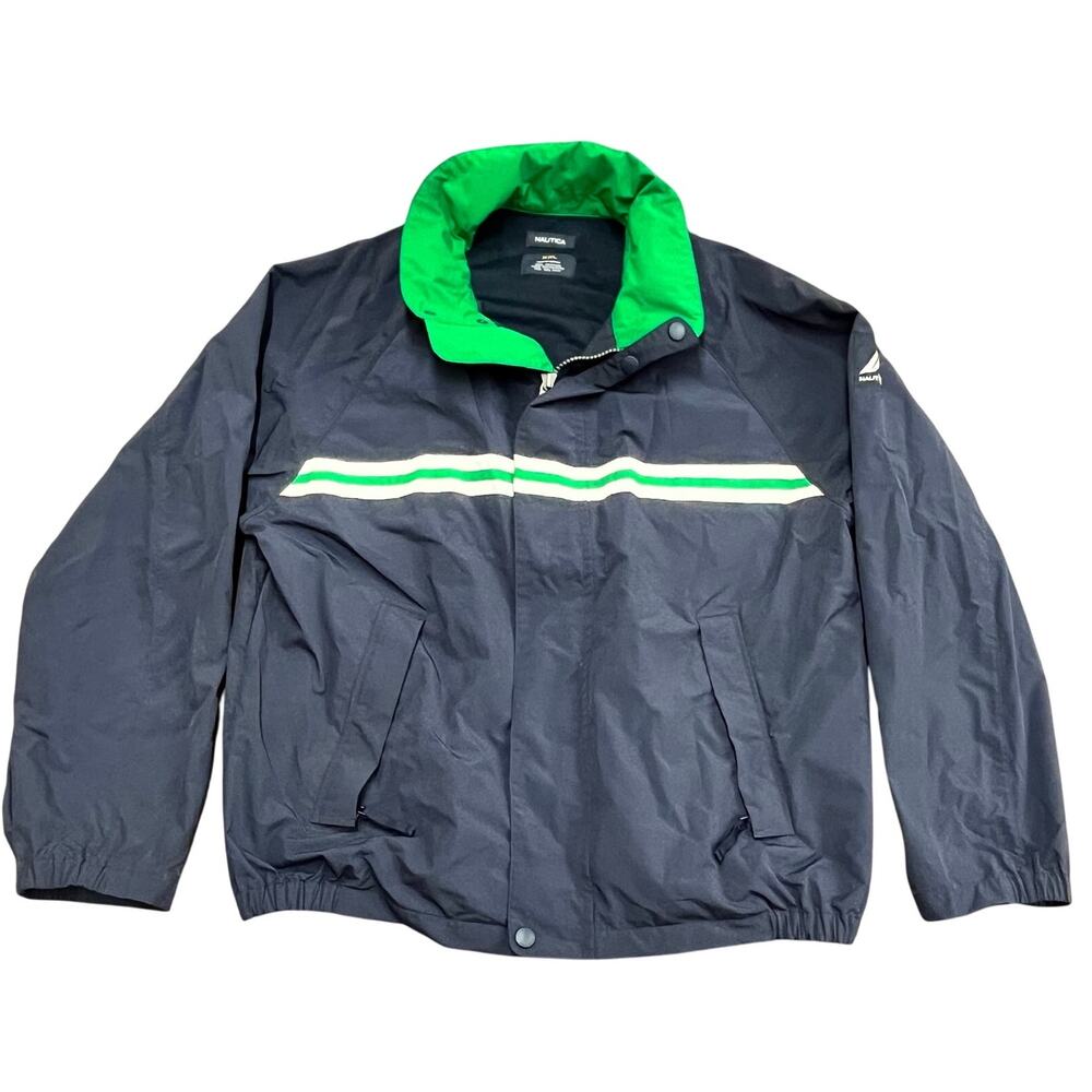 Vintage 90s Nautica Mens XXL Sailing Windbreaker Raincoat NS-83 Hooded Blue